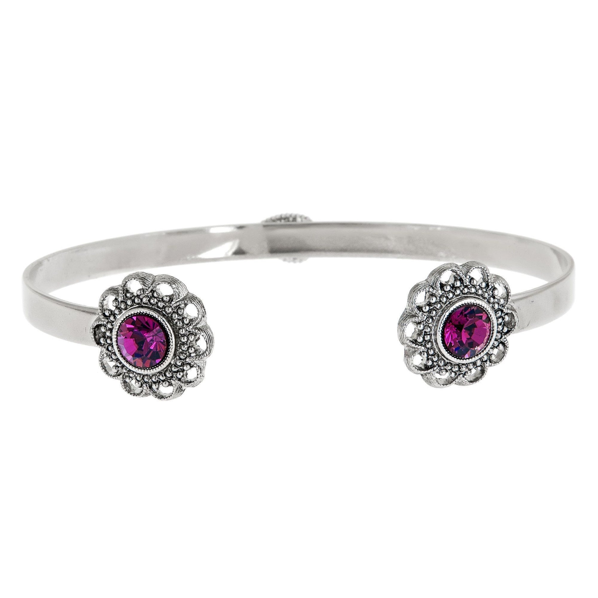 Swarovski Crystal Open Cuff in silver finish with Amethyst Swarovski crystal | Modern boho jewelry | Criscara
