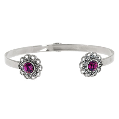 Swarovski Crystal Open Cuff in silver finish with Amethyst Swarovski crystal | Modern boho jewelry | Criscara