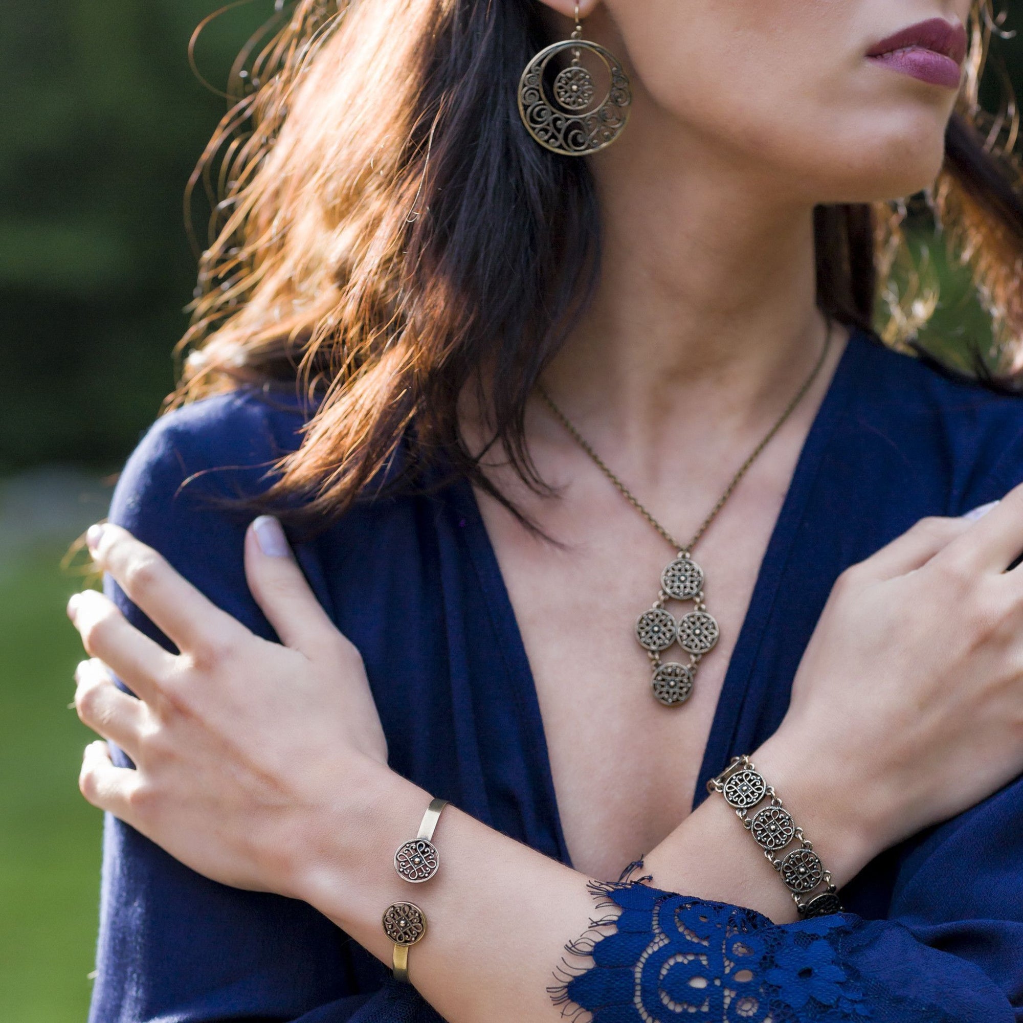 Coin Cuff Bracelet in burnished brass finish | Modern boho jewelry | Criscara