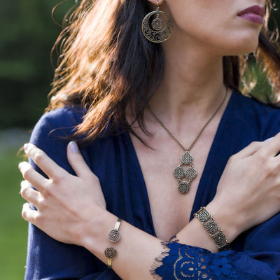 Coin Cuff Bracelet in burnished brass finish | Modern boho jewelry | Criscara