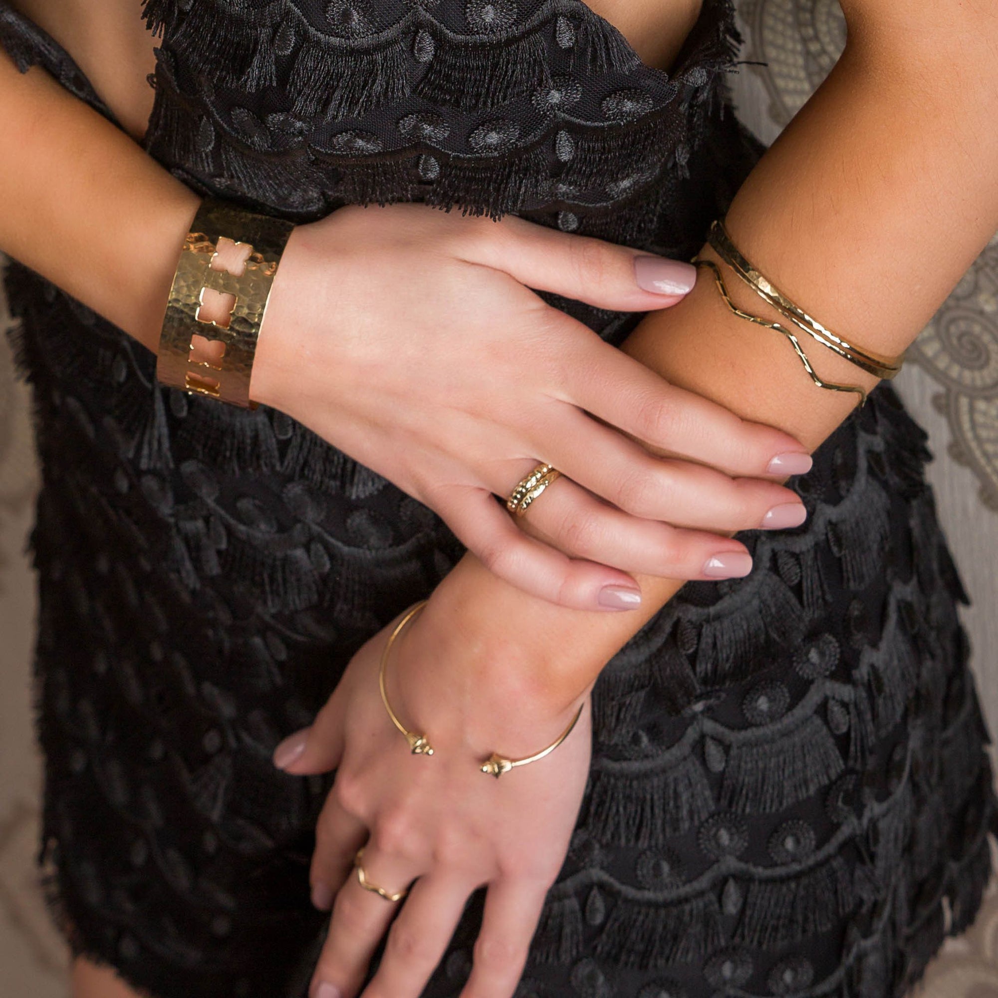 Wavy Stacking Bracelet Set in 14k gold finish sold as stack of 3 | Modern boho jewelry | Criscara