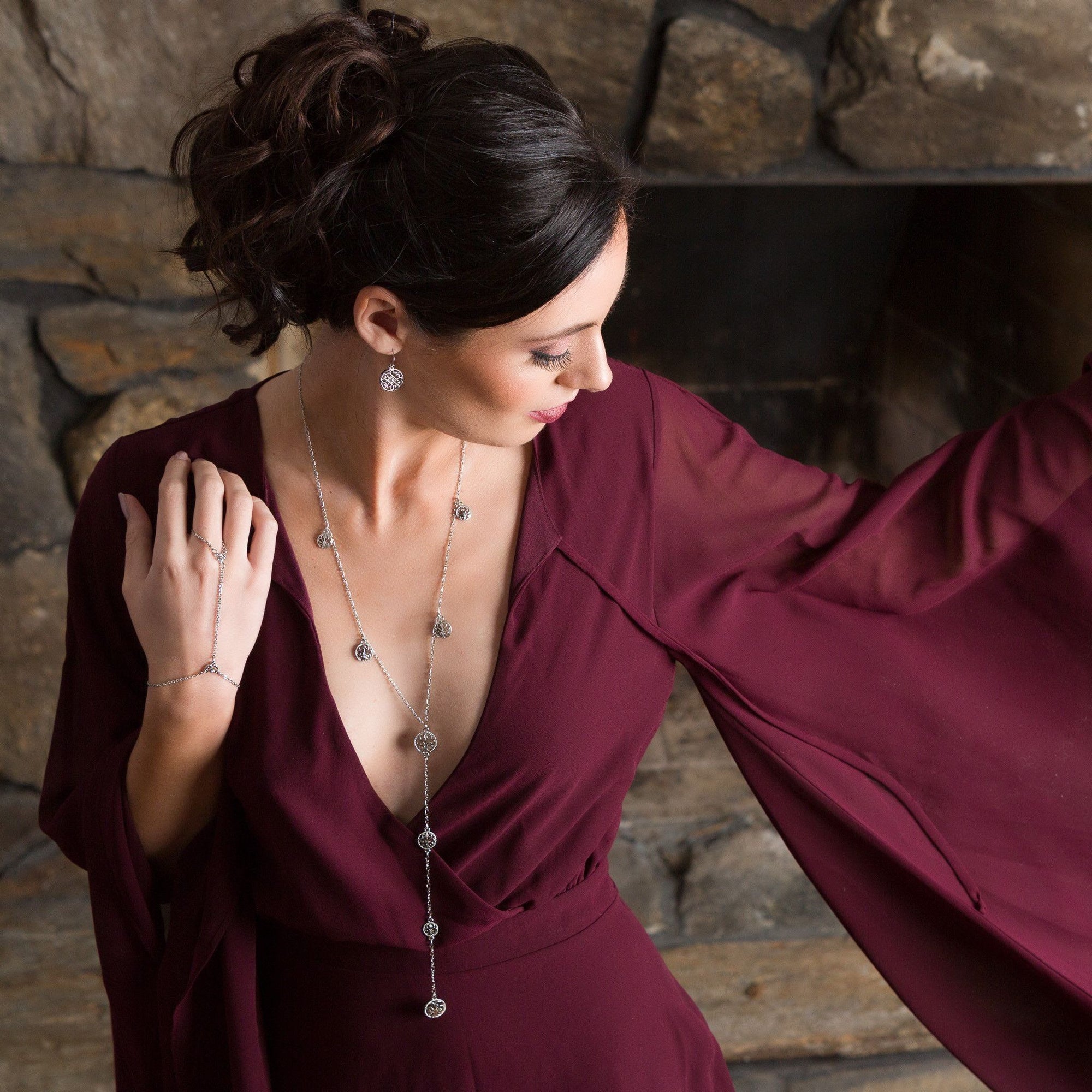 Long Coin Y Necklace Lariat in silver finish | Modern boho jewelry | Criscara