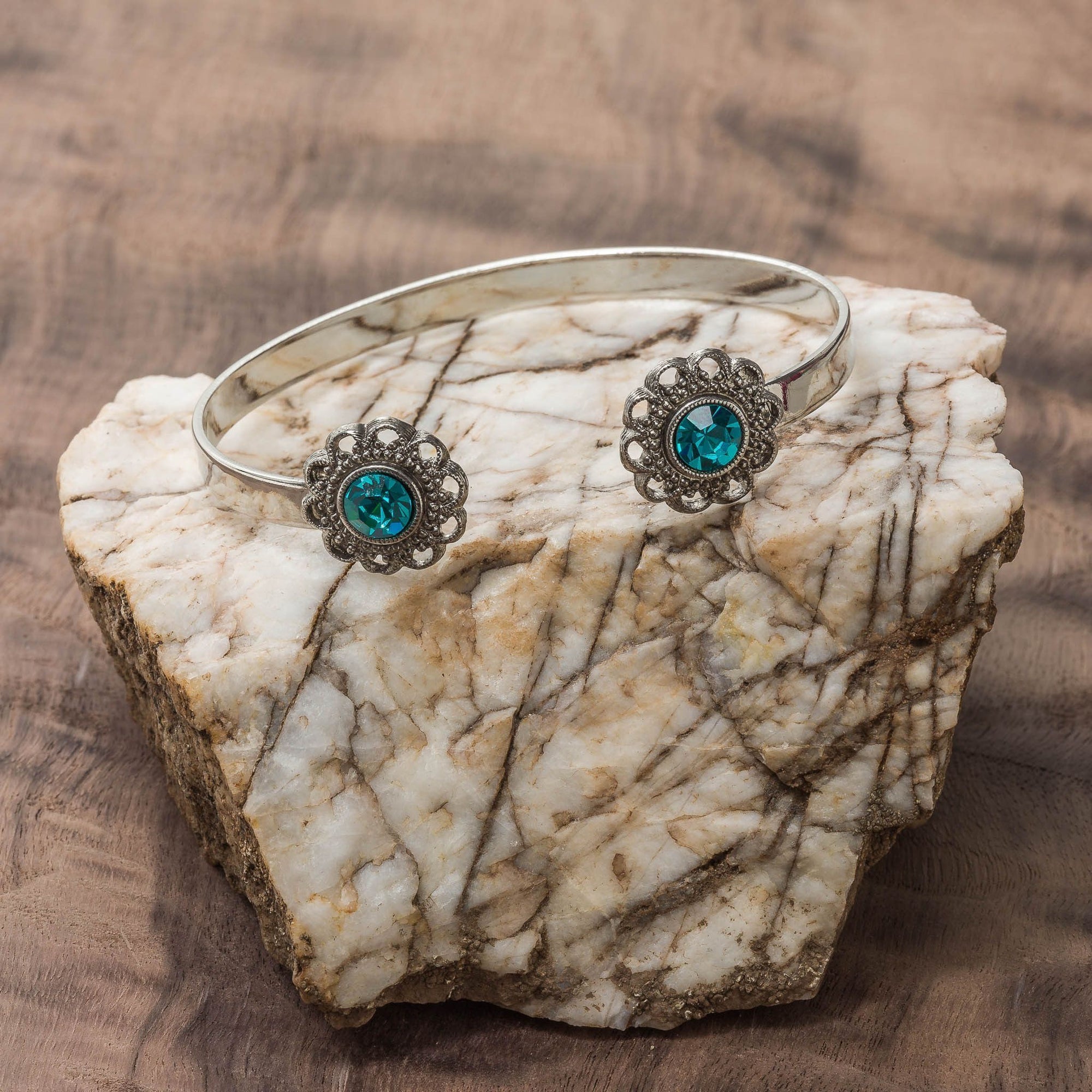 Swarovski Crystal Open Cuff in silver finish with Zircon Swarovski crystal | Modern boho jewelry | Criscara