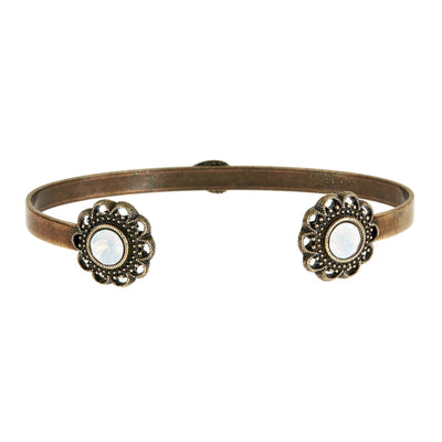 Swarovski Crystal Open Cuff in burnished brass finish with Opalite Swarovski crystal | Modern boho jewelry | Criscara