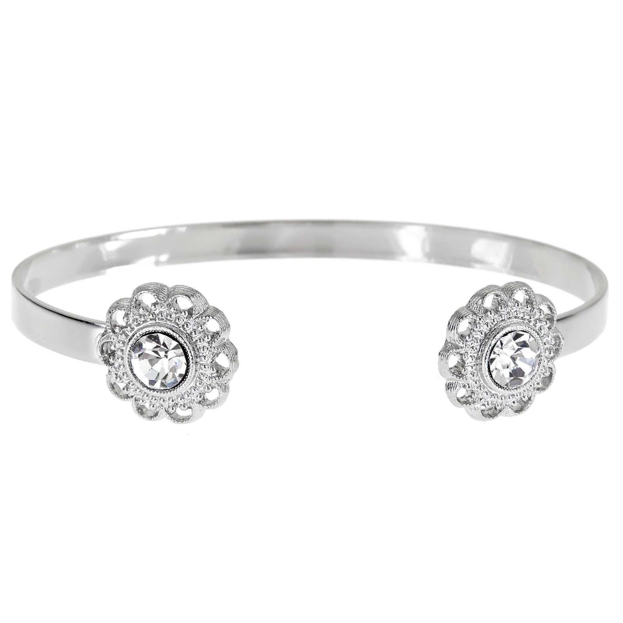 Swarovski Crystal Open Cuff in silver finish with Swarovski crystal | Modern boho jewelry | Criscara