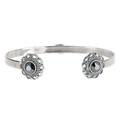 Swarovski Crystal Open Cuff in silver finish with Hematite Swarovski crystal | Modern boho jewelry | Criscara