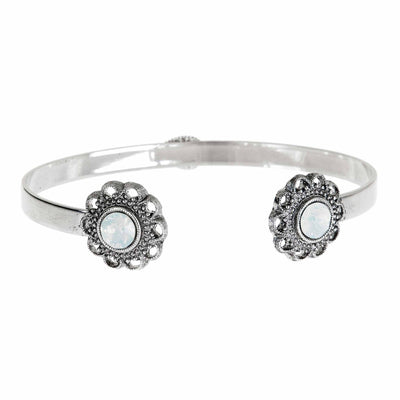 Swarovski Crystal Open Cuff in silver finish with Opalite Swarovski crystal | Modern boho jewelry | Criscara