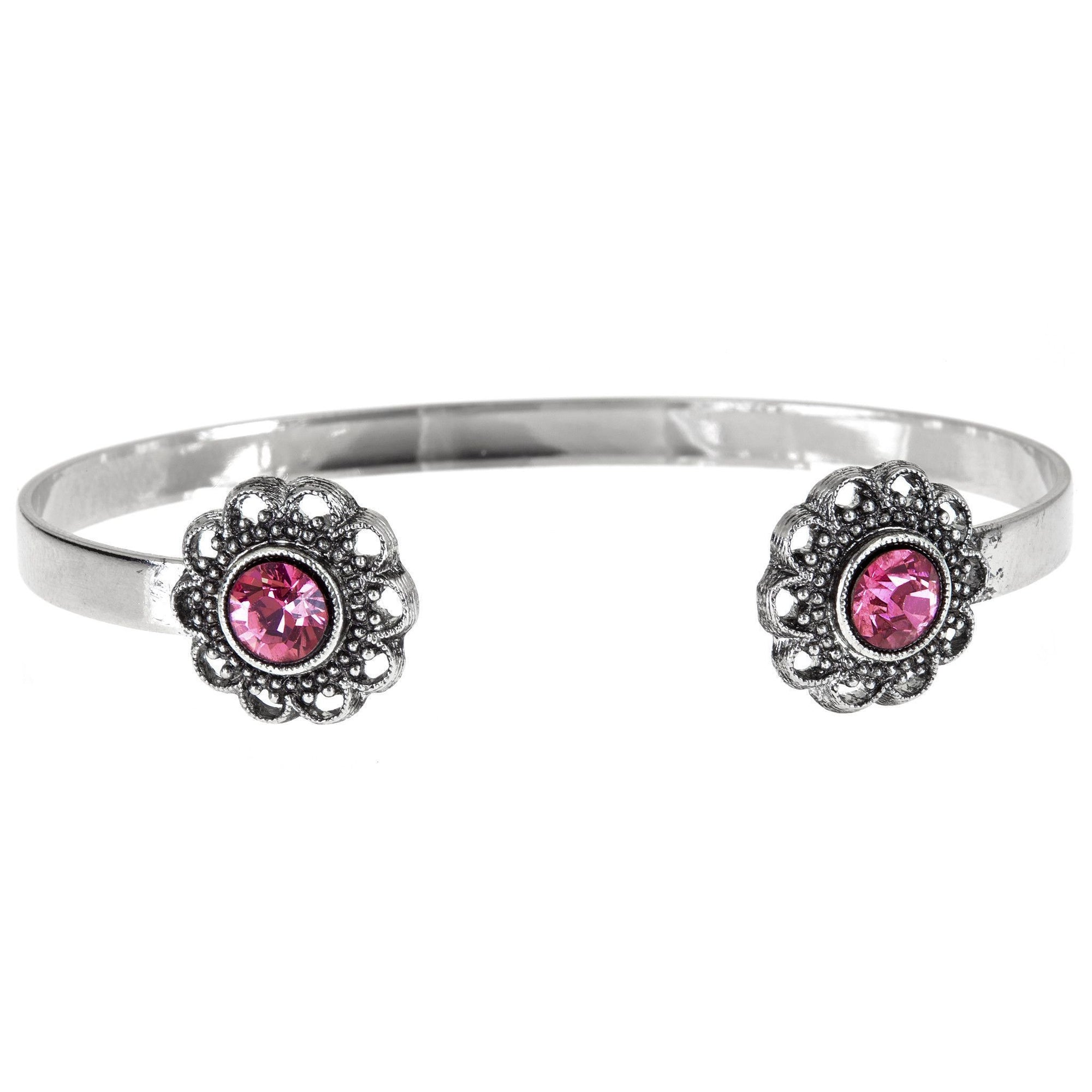 Swarovski Crystal Open Cuff in silver finish with Ruby Swarovski crystal | Modern boho jewelry | Criscara