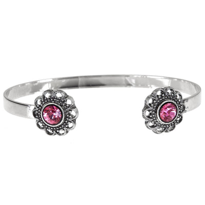 Swarovski Crystal Open Cuff in silver finish with Ruby Swarovski crystal | Modern boho jewelry | Criscara