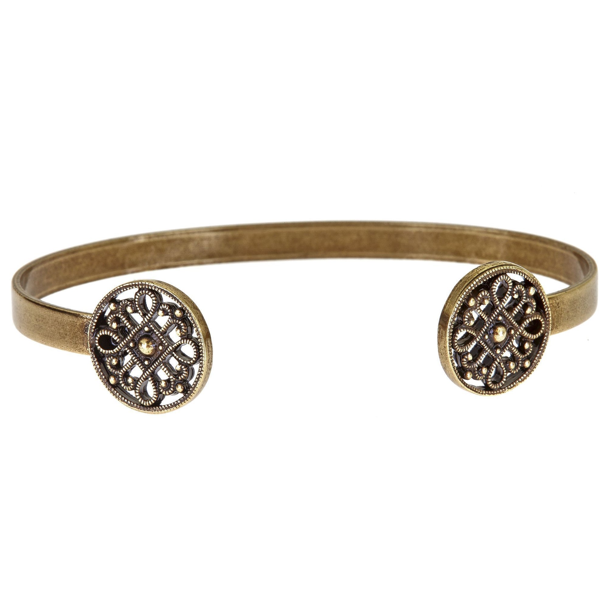 Coin Cuff Bracelet in burnished brass finish | Modern boho jewelry | Criscara
