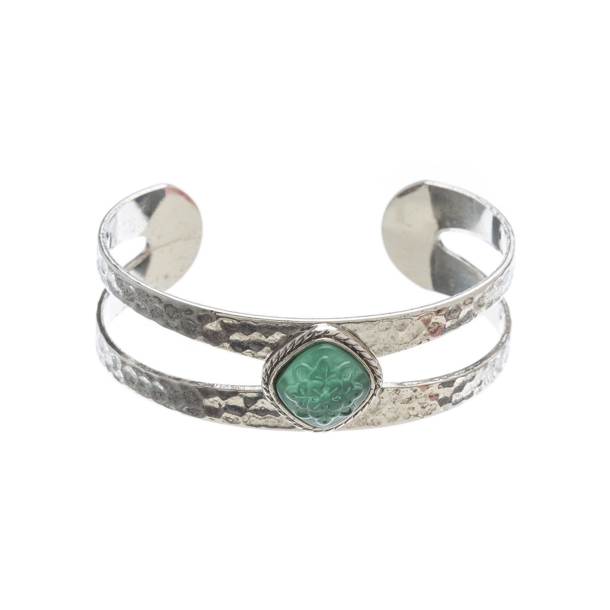 Vintage Split Cuff Bracelet in silver finish with German etched glass | Modern boho jewelry | Criscara