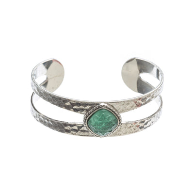 Vintage Split Cuff Bracelet in silver finish with German etched glass | Modern boho jewelry | Criscara