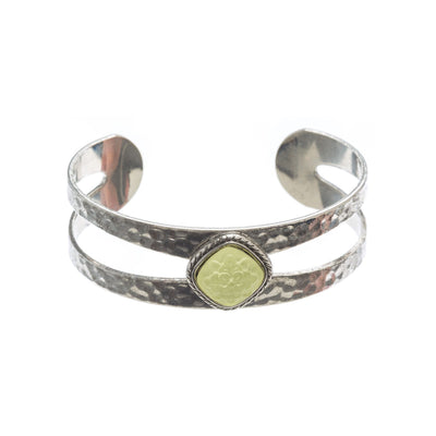Vintage Split Cuff Bracelet in silver finish with Vintage carved yellow lucite | Modern boho jewelry | Criscara