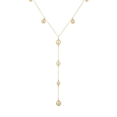 Long Coin Y Necklace Lariat in 14k gold finish | Modern boho jewelry | Criscara