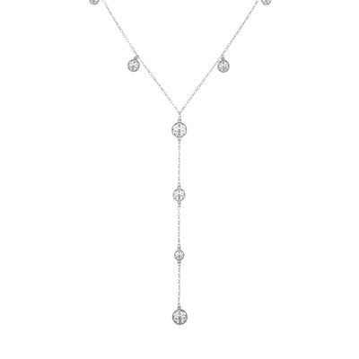 Long Coin Y Necklace Lariat in silver finish | Modern boho jewelry | Criscara