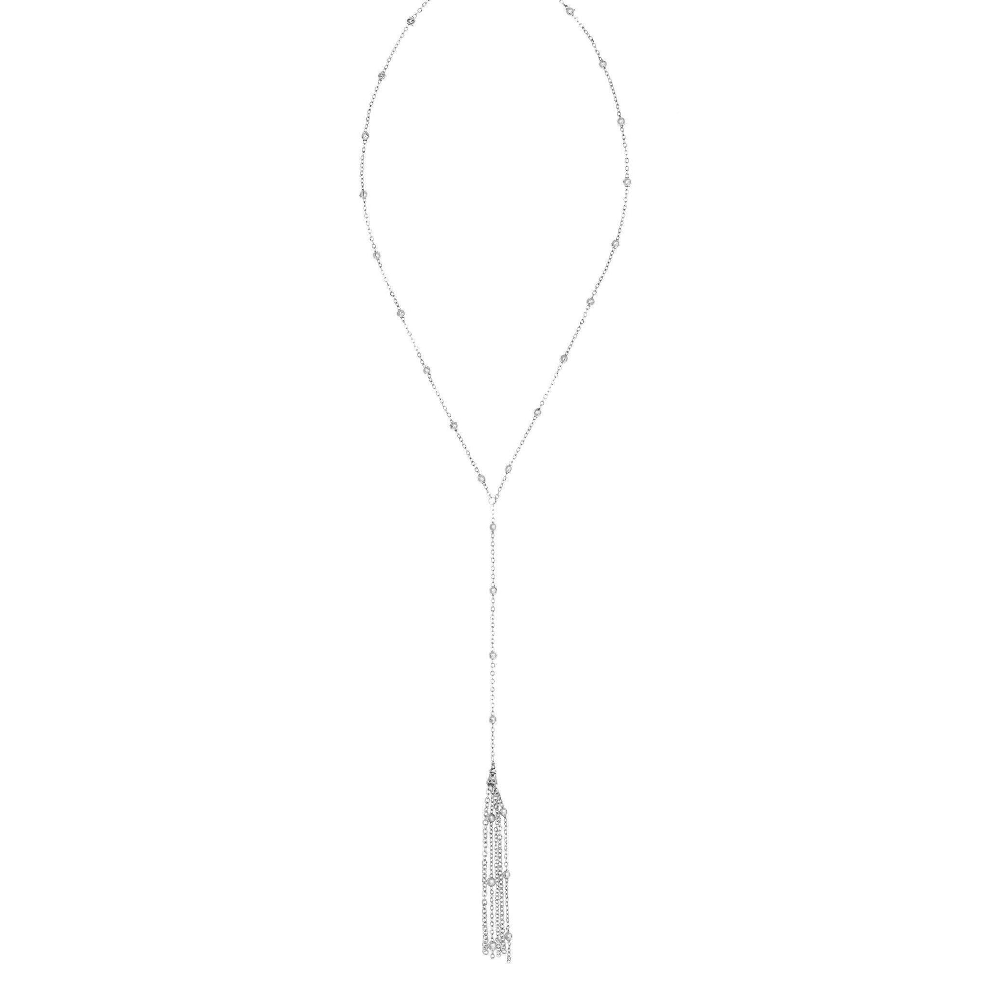 Long Fringe Y Necklace in silver finish | Modern boho jewelry | Criscara