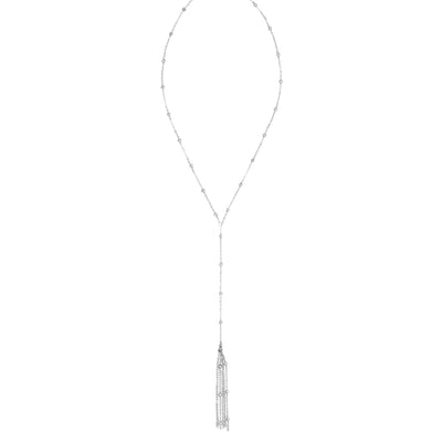 Long Fringe Y Necklace in silver finish | Modern boho jewelry | Criscara